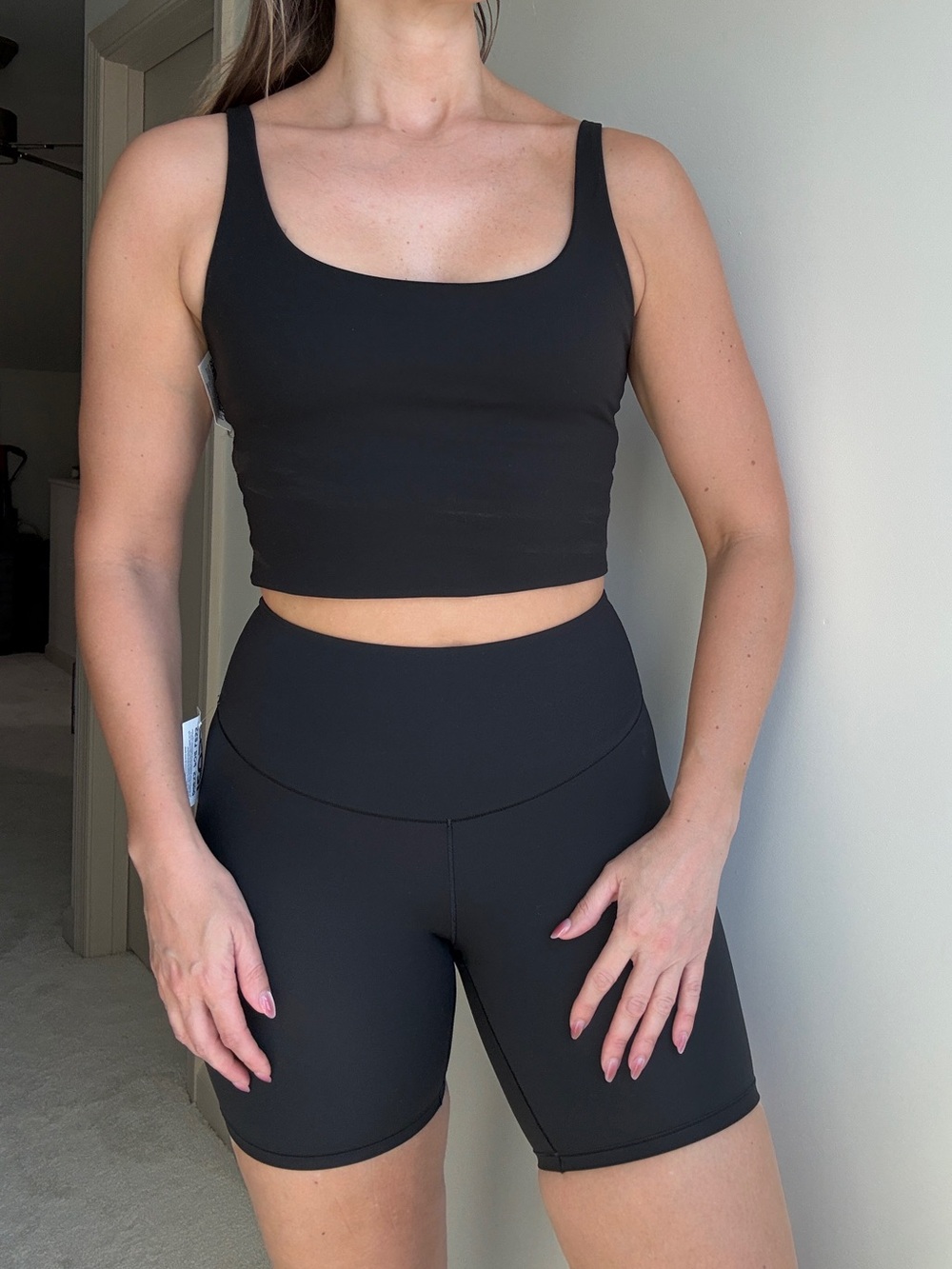 Athleta Black Women's Crop Tank and Biker Short Set